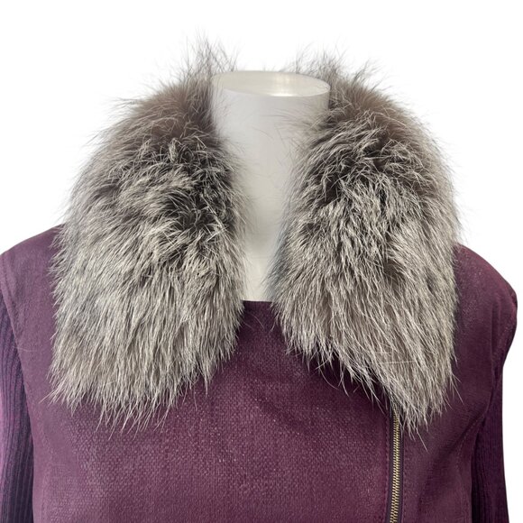 $2495 NWT St. John Burgundy Deep Magenta Fur Collar Jacket size 16 - Picture 2 of 11